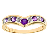 0.46ct Round Amethyst and Diamond Pave Set Wishbone Eternity Ring in UK Hallmarked 9ct Yellow Gold